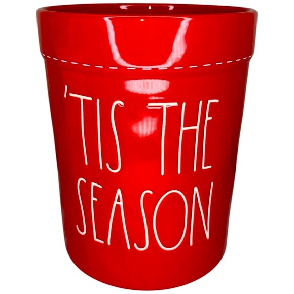 Rae Dunn Christmas Holiday Kitchen Utensils Holder/Crock TIS THE SEASON in RED - Picture 1 of 5